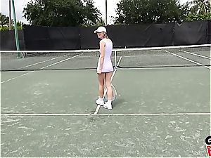 Tennis and piano player Ella plays hottest on a spunk-pump