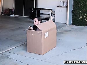 little teenager lurks in a box before getting pounded